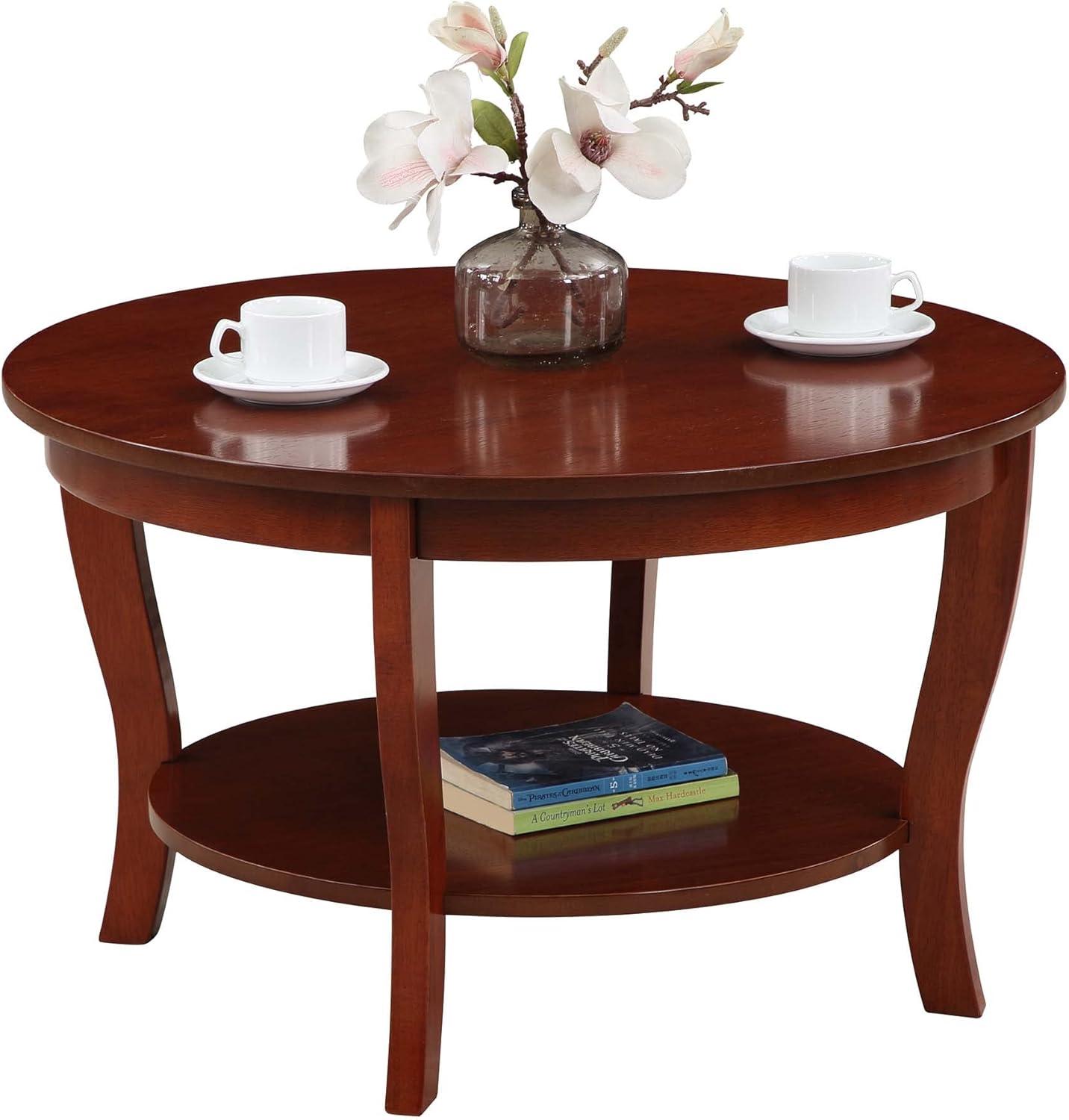 Convenience Concepts American Heritage Round Coffee Table with Shelf, Mahogany