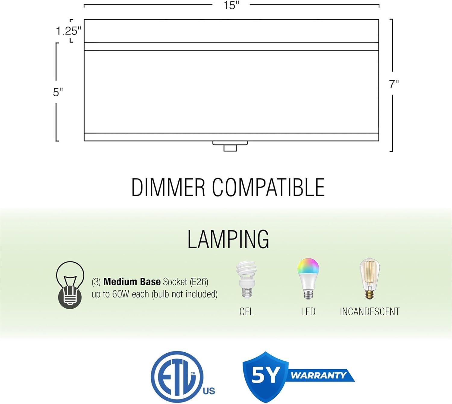 Kira Home Walker 15" 3-Light Flush Mount Ceiling Light, White Fabric Shade + Round Glass Diffuser, Brushed Nickel