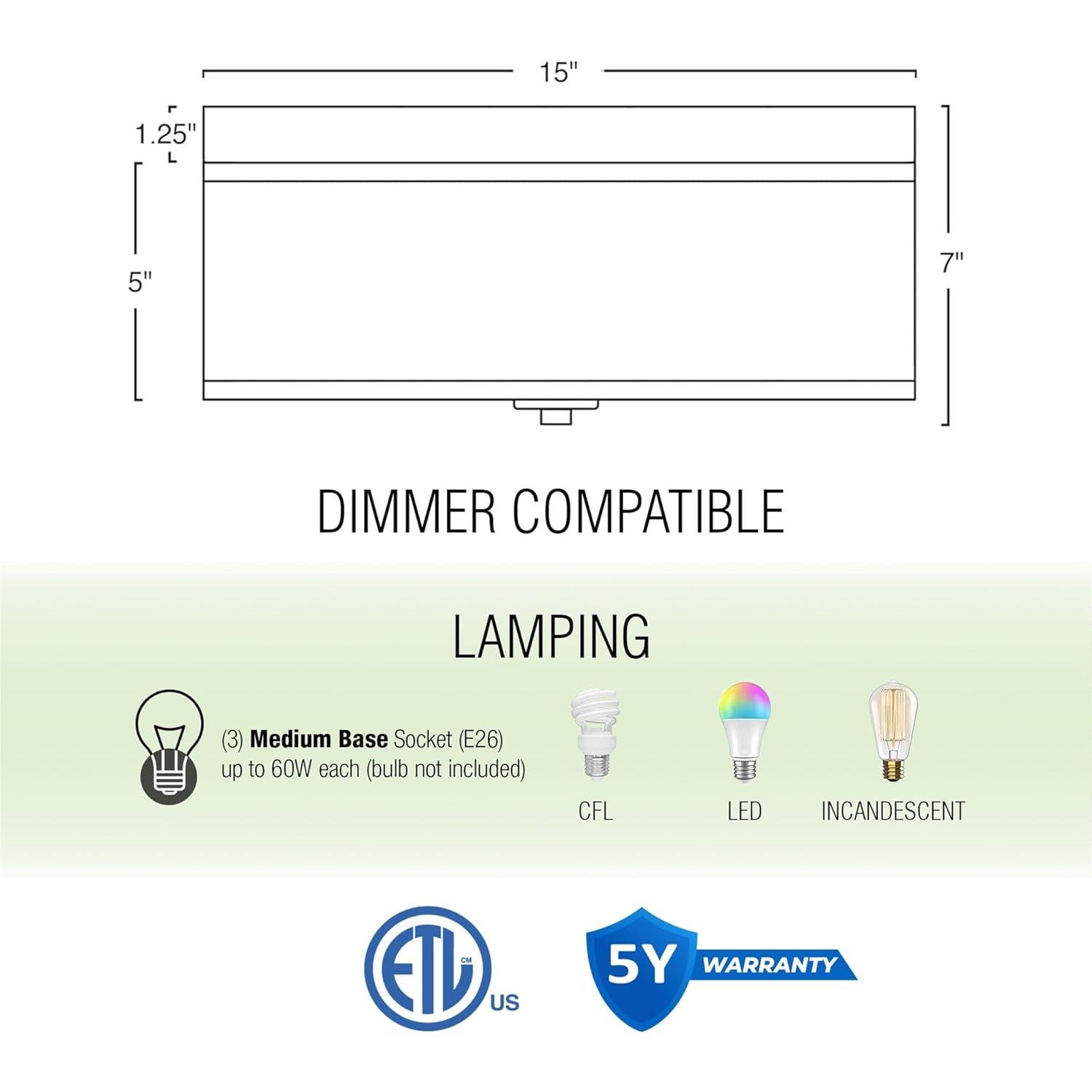 Kira Home Walker 15" 3-Light Flush Mount Ceiling Light, White Fabric Shade + Round Glass Diffuser, Brushed Nickel