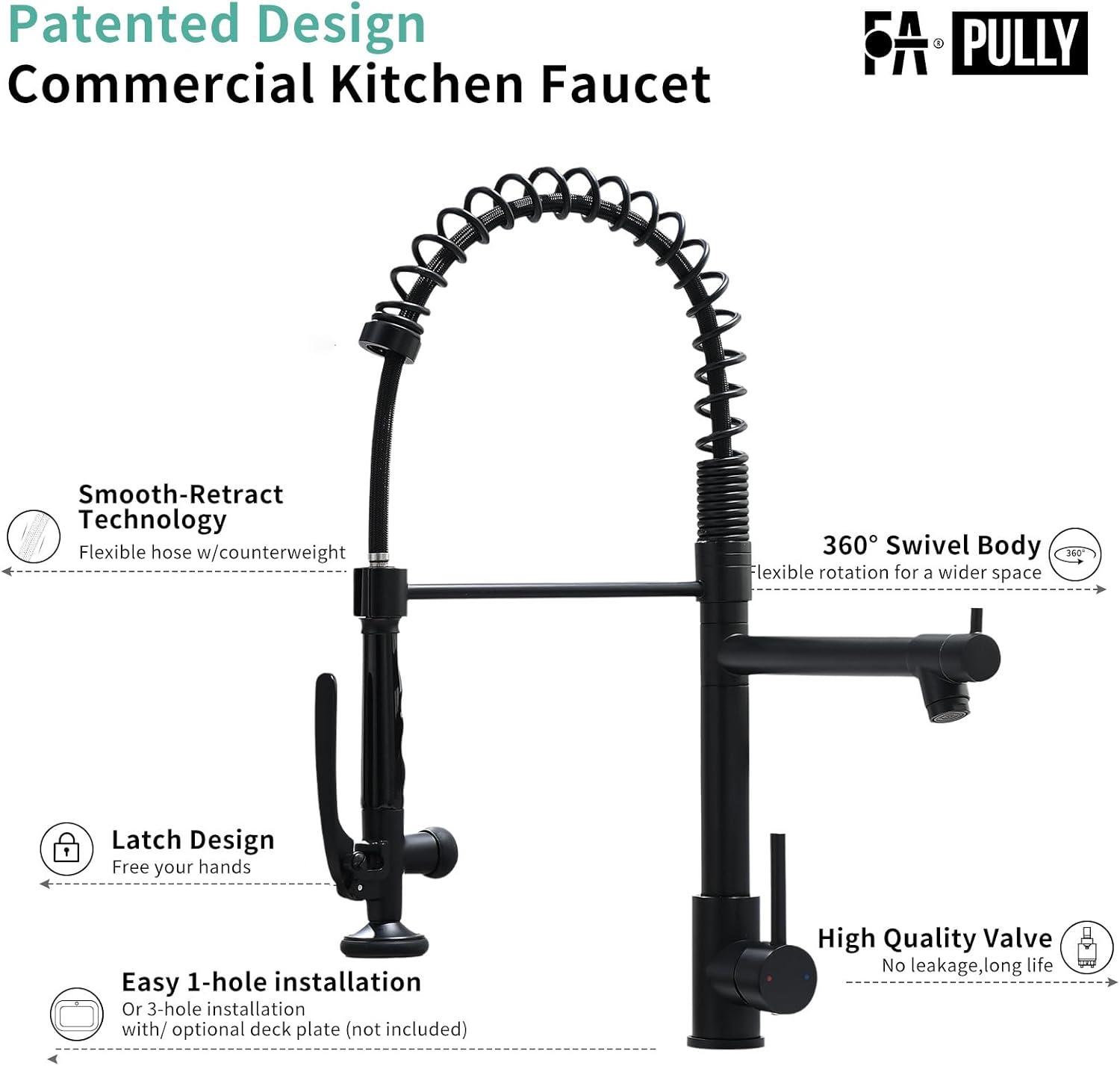 Matte Black Industrial Pull-Down Kitchen Faucet with Sprayer