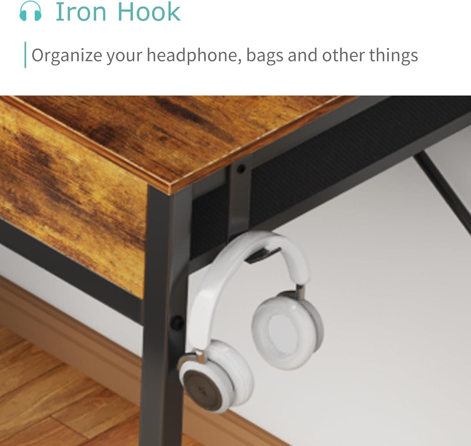 Lufeiya 40 Inch Desk with Drawers for Bedroom - 39 Inch Home Office Desks with 3 Fabric Storage Drawer and Pocket, Study Writing Table Rustic Computer Desk, Vintage Brown