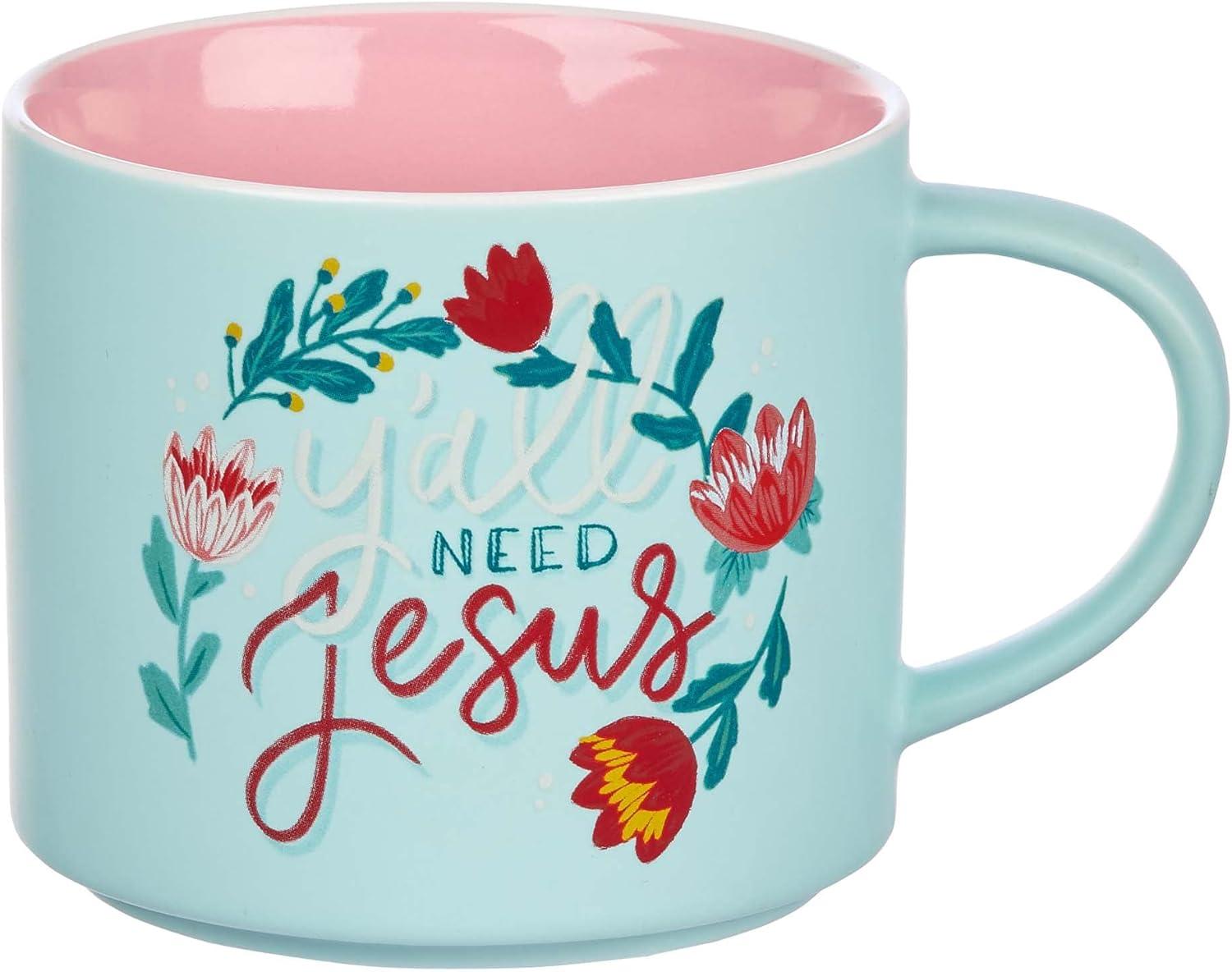 Bless Your Soul XL Blue Coffee Mug Y'all Need Jesus, Funny Birthday Gifts for Women/Men, Co-worker, Retro-Inspired Designs - 15oz Cup