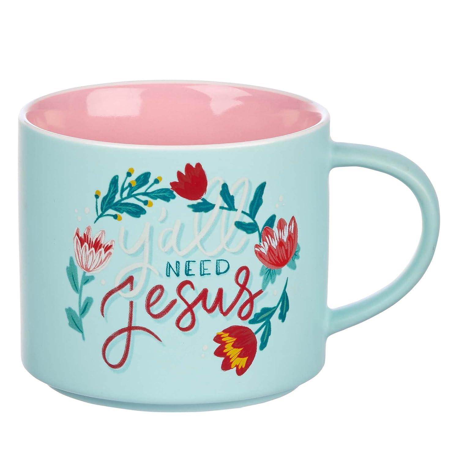Bless Your Soul XL Blue Coffee Mug Y'all Need Jesus, Funny Birthday Gifts for Women/Men, Co-worker, Retro-Inspired Designs - 15oz Cup