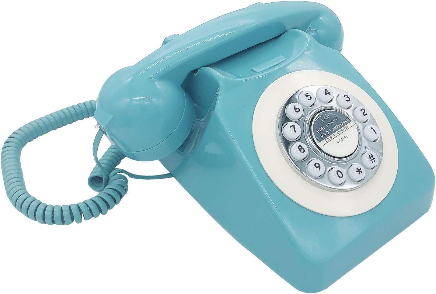 Vintage Blue Rotary Corded Telephone with White Dial