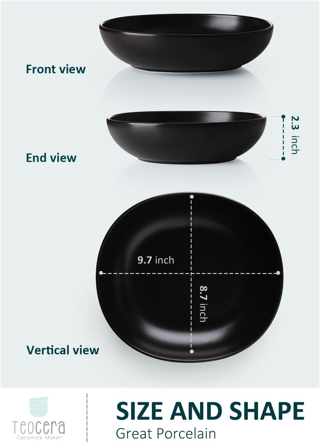 Matte Black Ceramic Microwave Safe Pasta Bowls Set