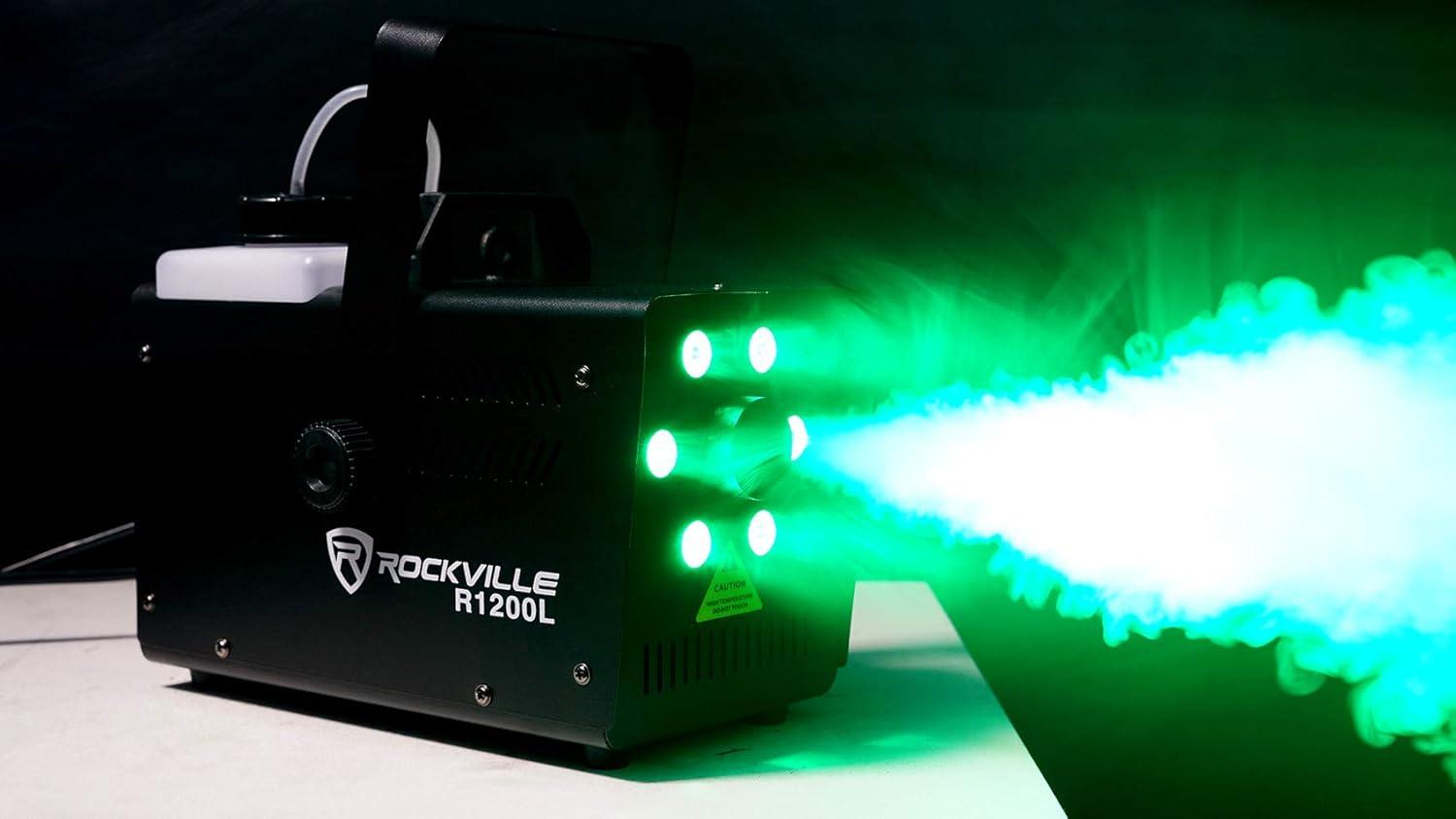 Rockville R1200L Fog/Smoke Machine w LED Lights/Strobe, 7 Channel DMX+2 Remotes
