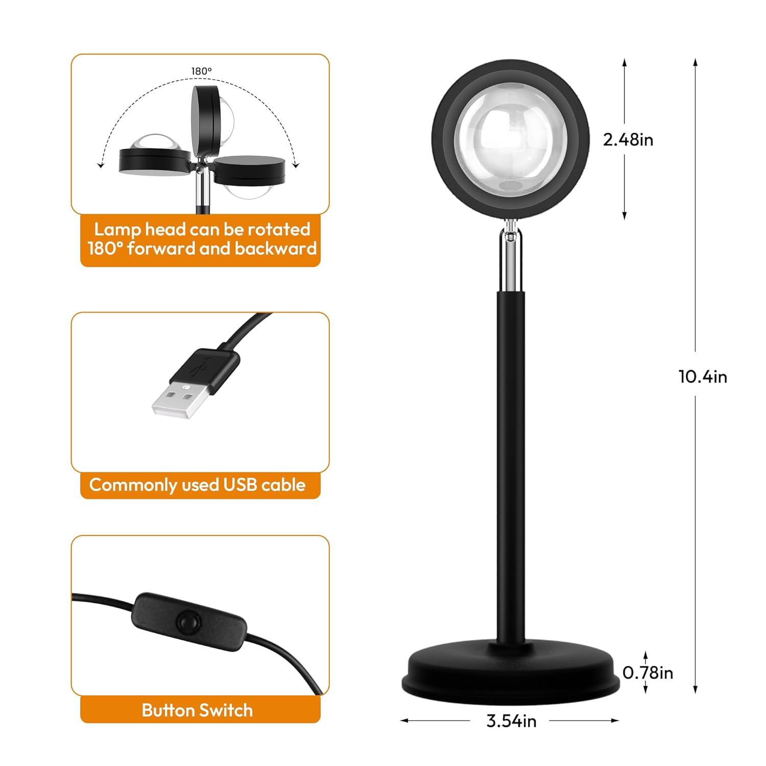 Sunset Red LED Night Light Projector with USB Port
