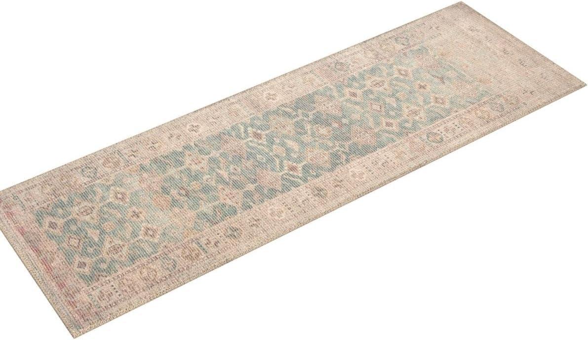 Aubrey Aqua and Sand Vintage-Inspired 2' x 5' Accent Rug