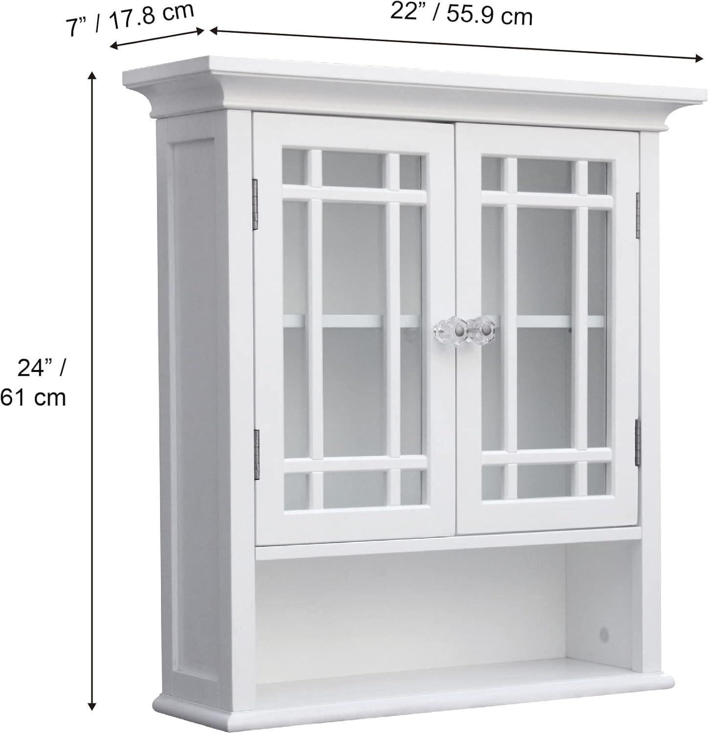 White MDF Wall Cabinet with Glass Doors and Adjustable Shelf