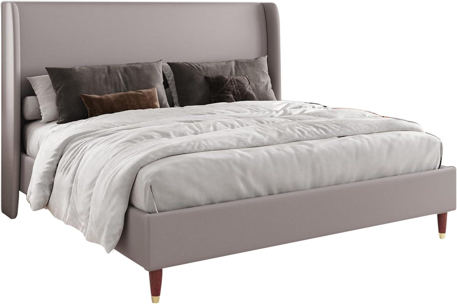 Jocisland 51.2" Full Bed Frame for Adult,Upholstered Bed Frame with Wingback Headboard,Light Grey