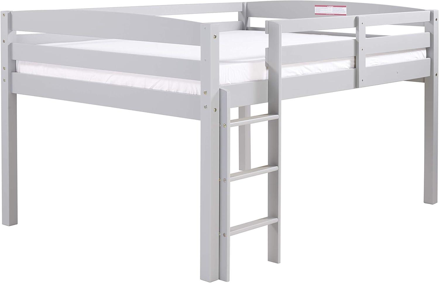 Concord Solid Pine Full Low Loft Bed with Guard Rails in Grey