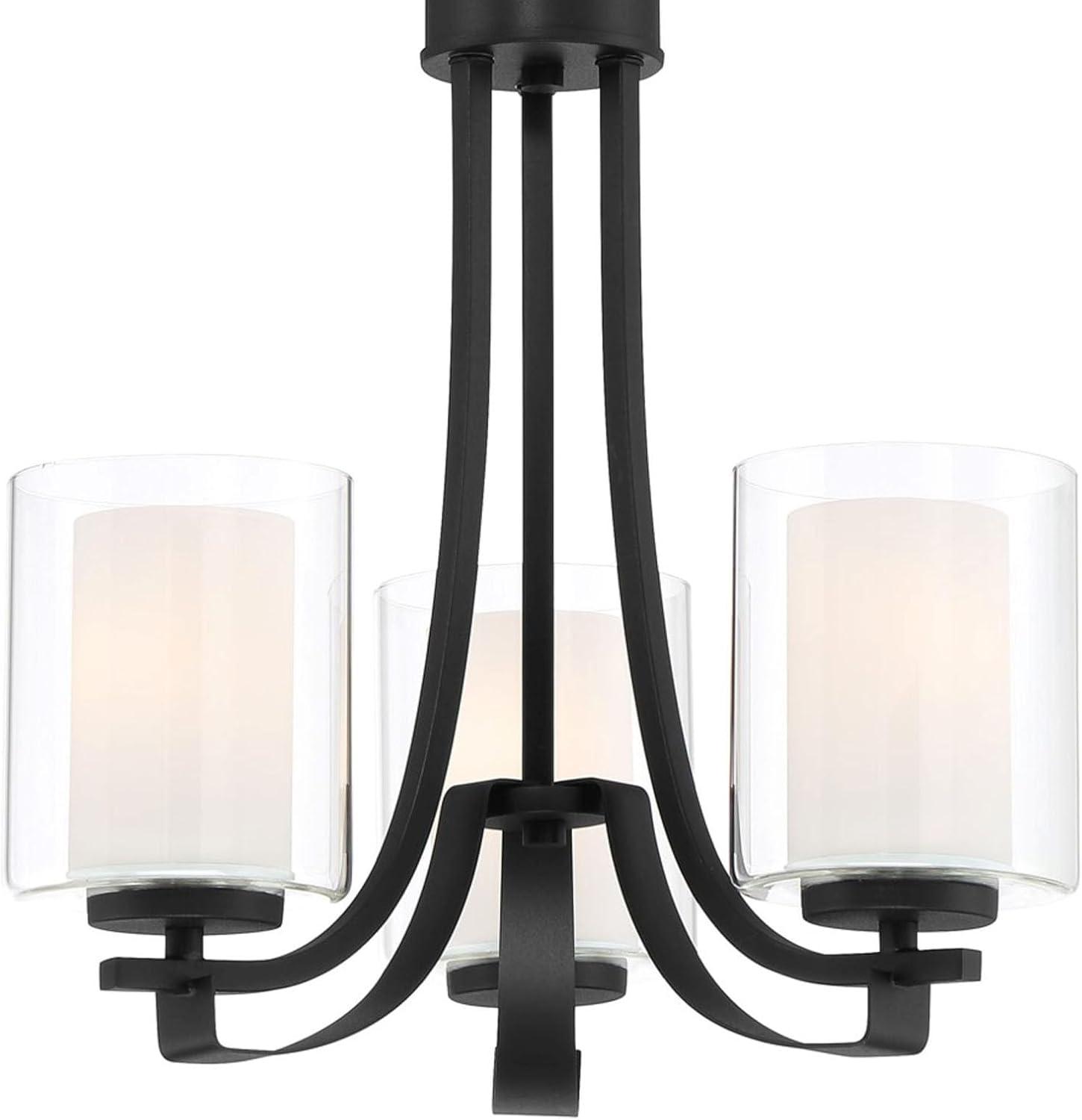 Minka Lavery Coal Black Pendant Chandelier 18" Wide Modern Clear Outer White Inner Glass 3-Light Fixture for Dining Room House