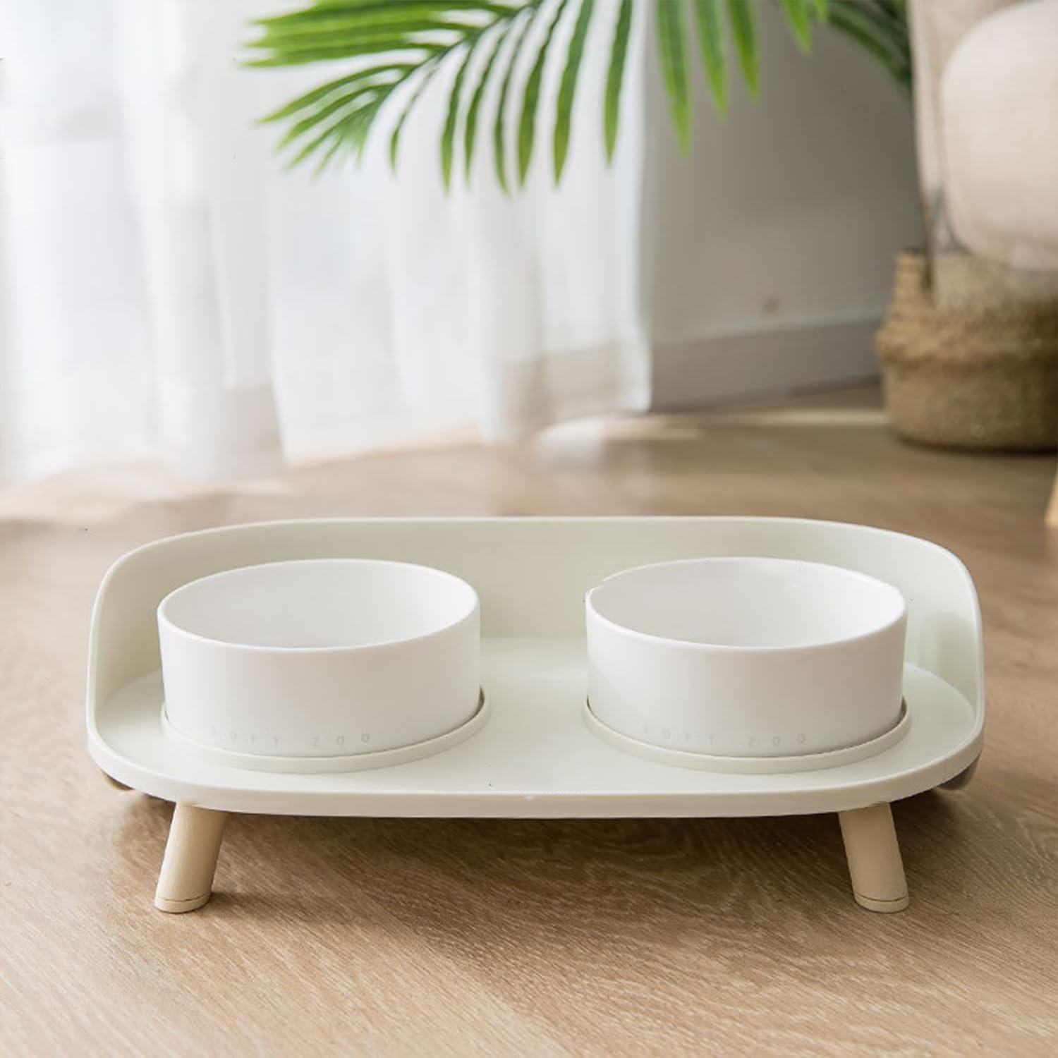 Elevated Dual Ceramic Bowl Feeder with Non-Slip Stand