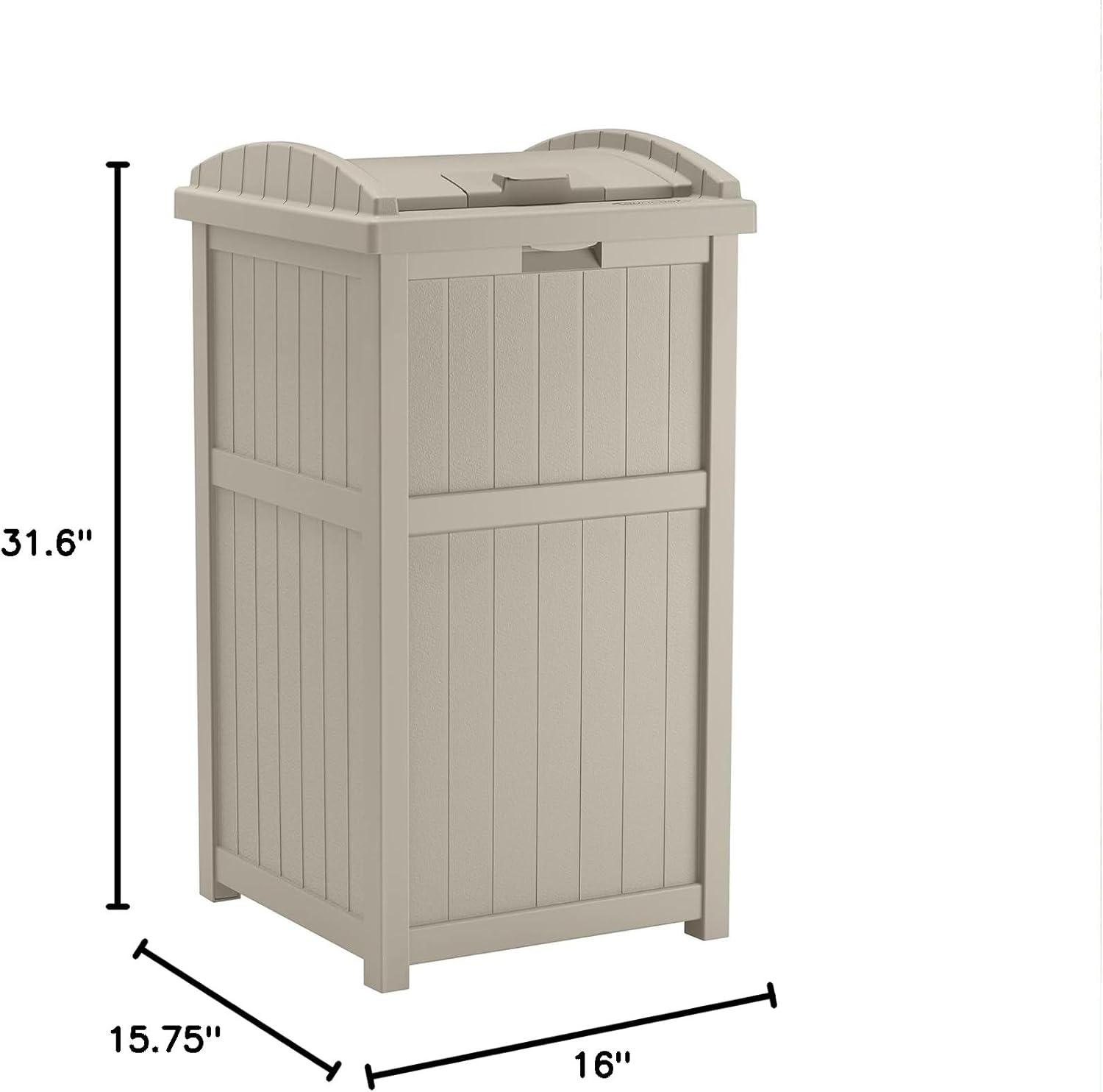 Taupe Resin Outdoor Trash Hideaway Container with Latching Lid