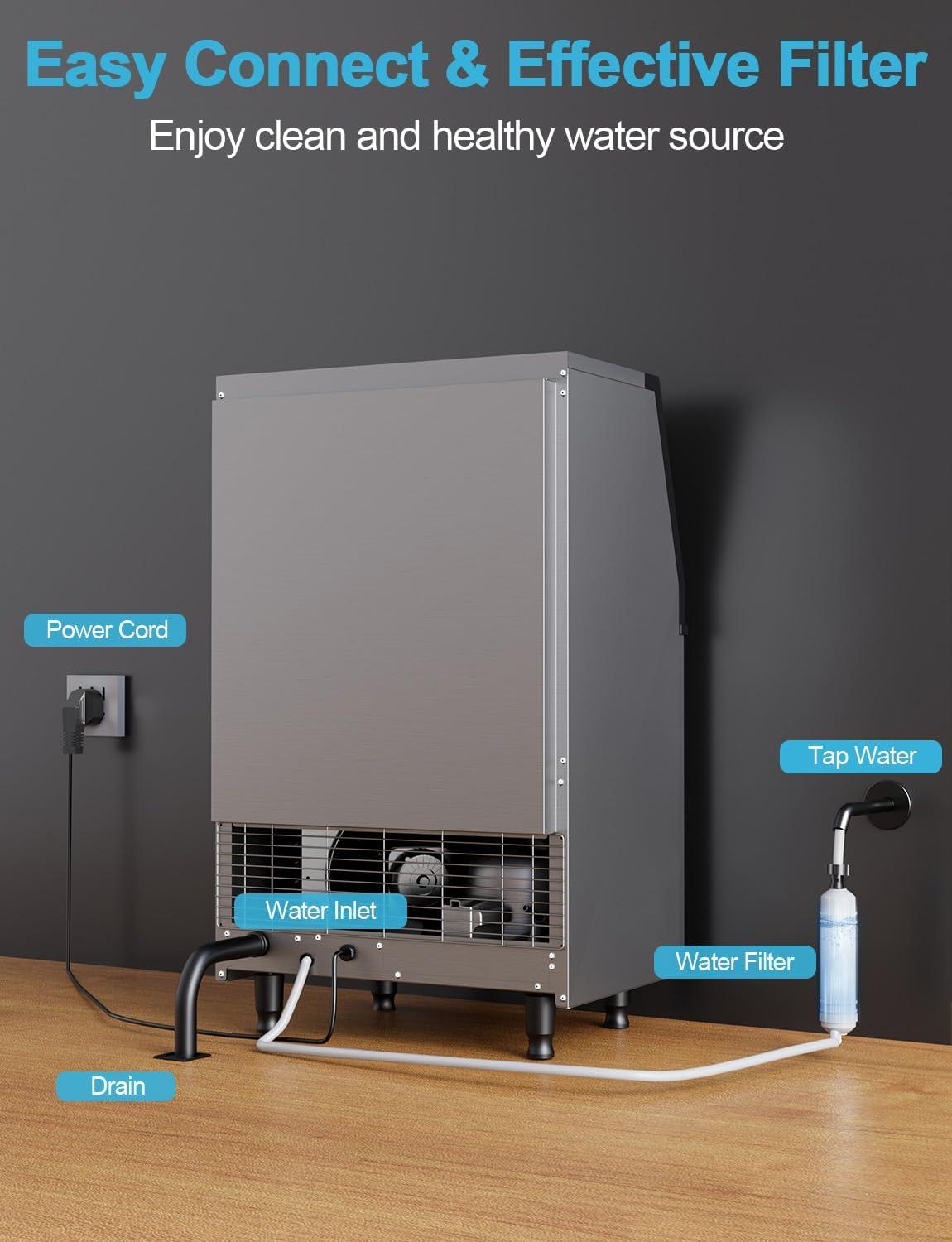 Coolski Coolski Commercial Ice Machine 200 Daily Production, Under Counter Ice Maker with Ice Bin LED Lighting, ETL Approved