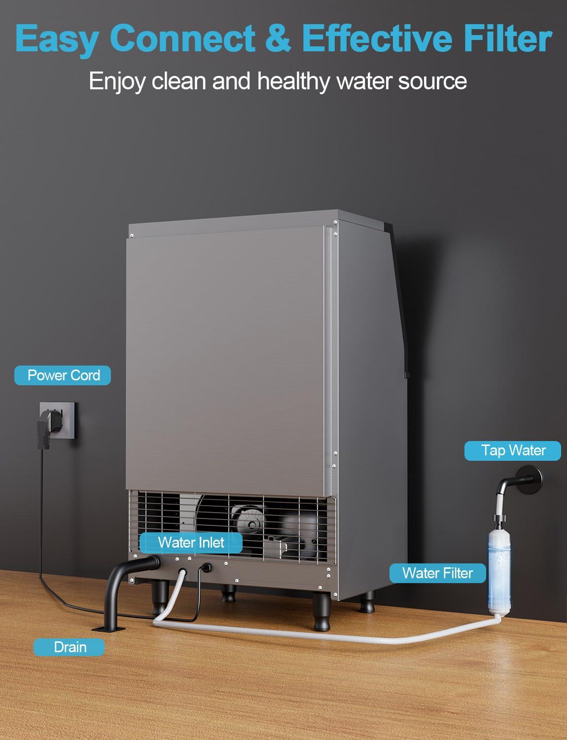 Coolski Coolski Commercial Ice Machine 200 Daily Production, Under Counter Ice Maker with Ice Bin LED Lighting, ETL Approved