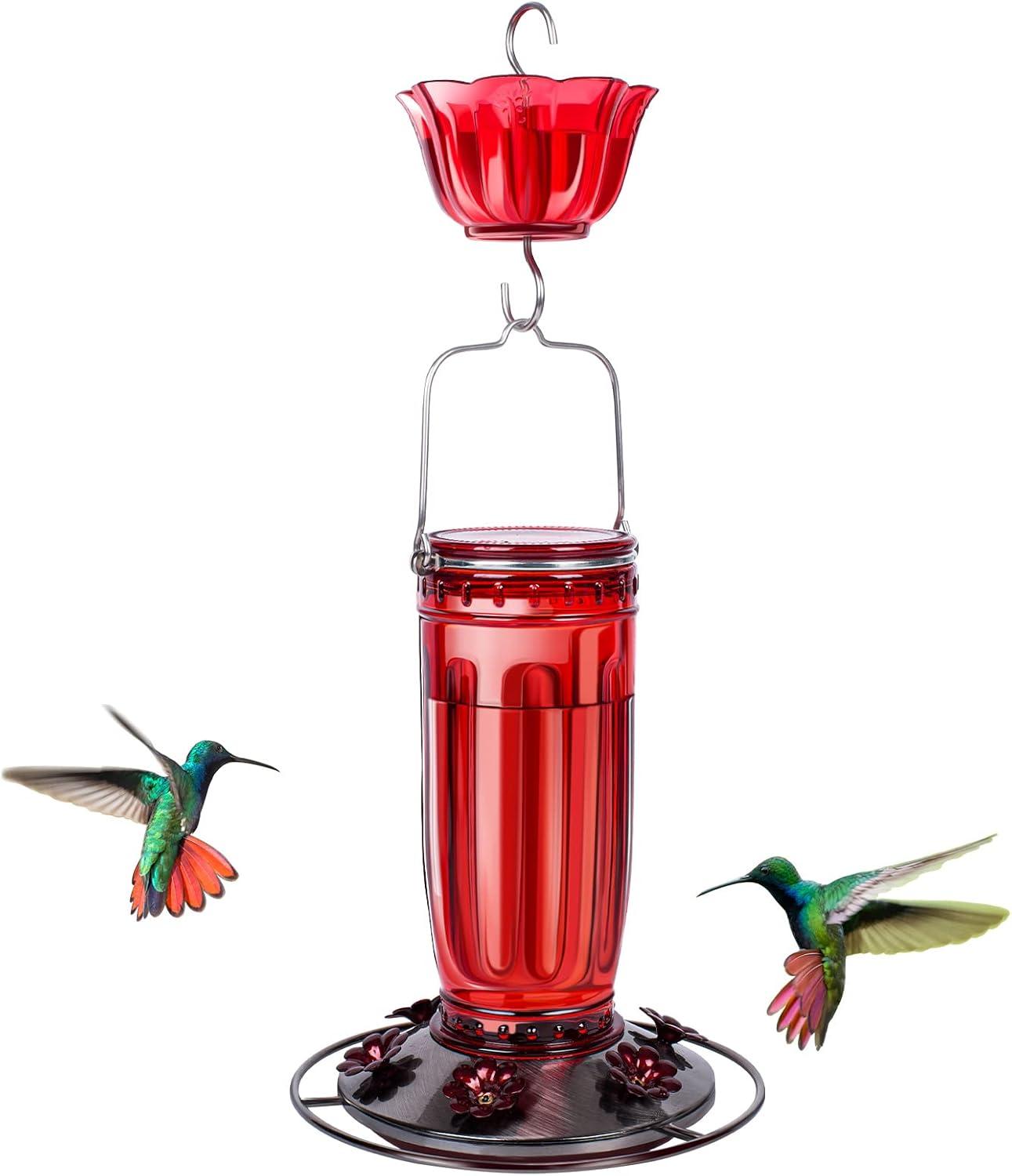 Kingsyard Glass Hummingbird Feeder with 6 Feeding Ports and Ant Moat, 16 oz, Leak Proof, Red