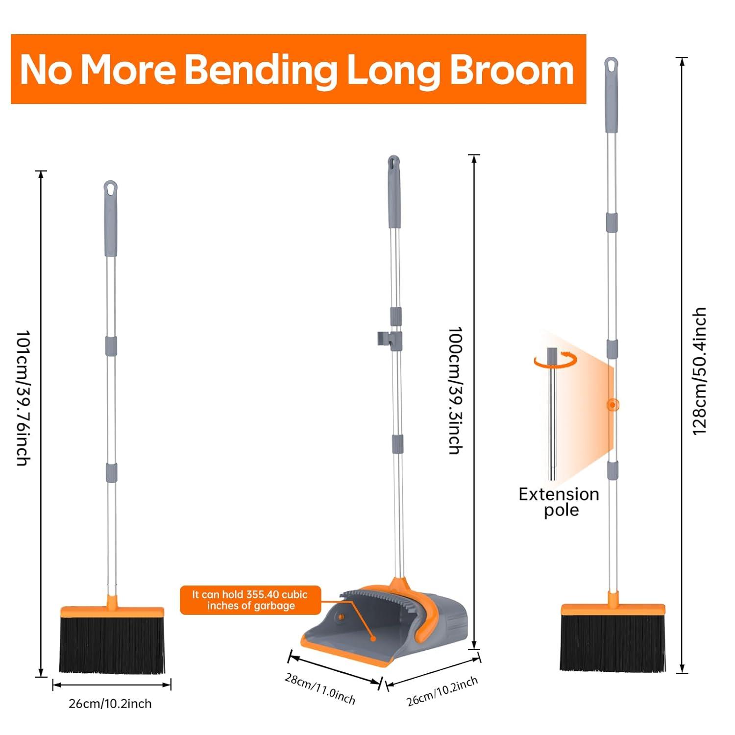 Heavy-Duty Broom and Dustpan Set for Outdoor Broom and Dust pan for Home Commercial Cleaning Supplies Angle Broom with Long Handle Perfect for Courtyard Garage Lobby Mall Market Street, B6