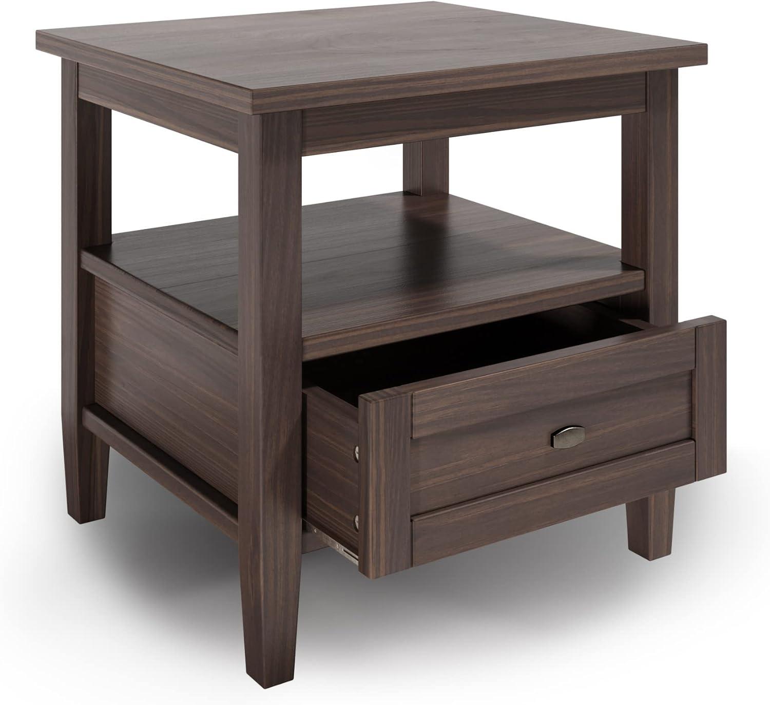 Warm Shaker SOLID WOOD 20" W Rectangle End Table in Warm Walnut Brown