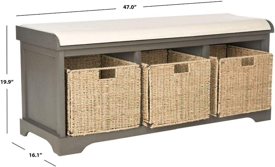 Transitional Beige-Gray Wicker Storage Bench with Cushioned Top