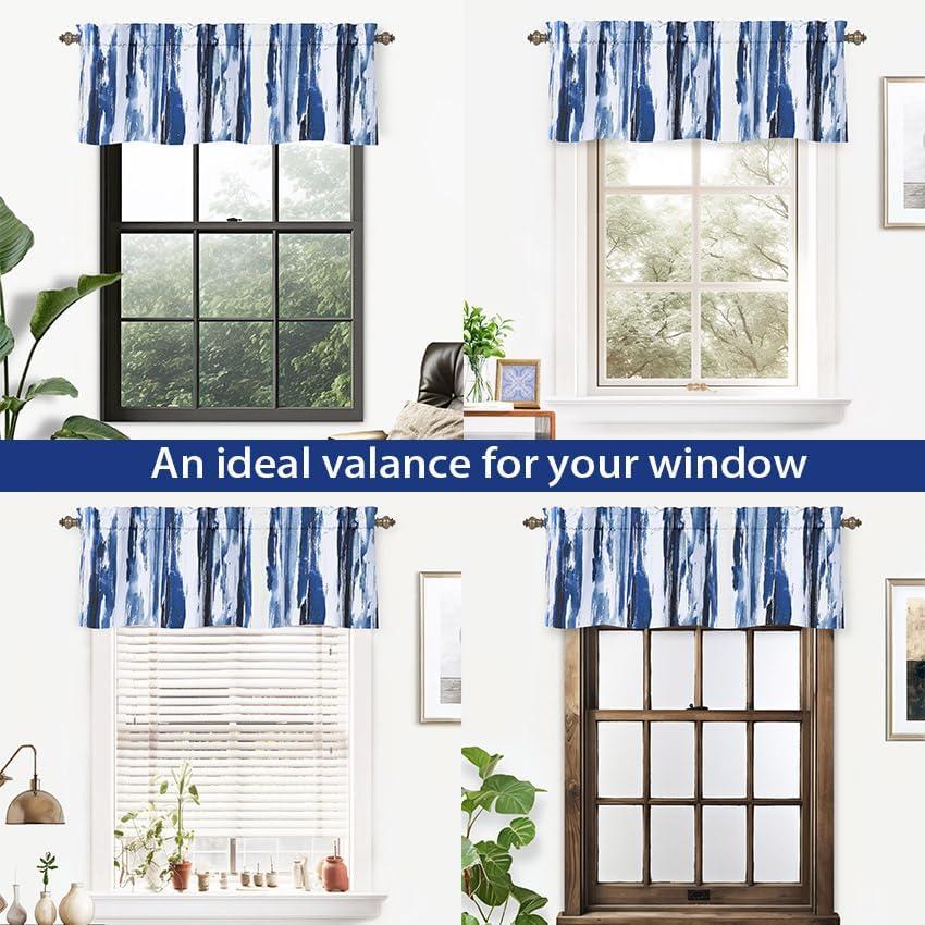 Blue and White Polyester Blackout Kitchen Window Valance