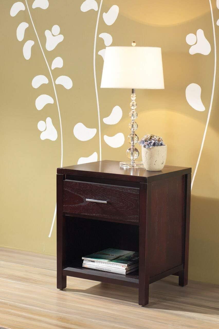 Espresso Mahogany and Mindi Wood 1-Drawer Nightstand