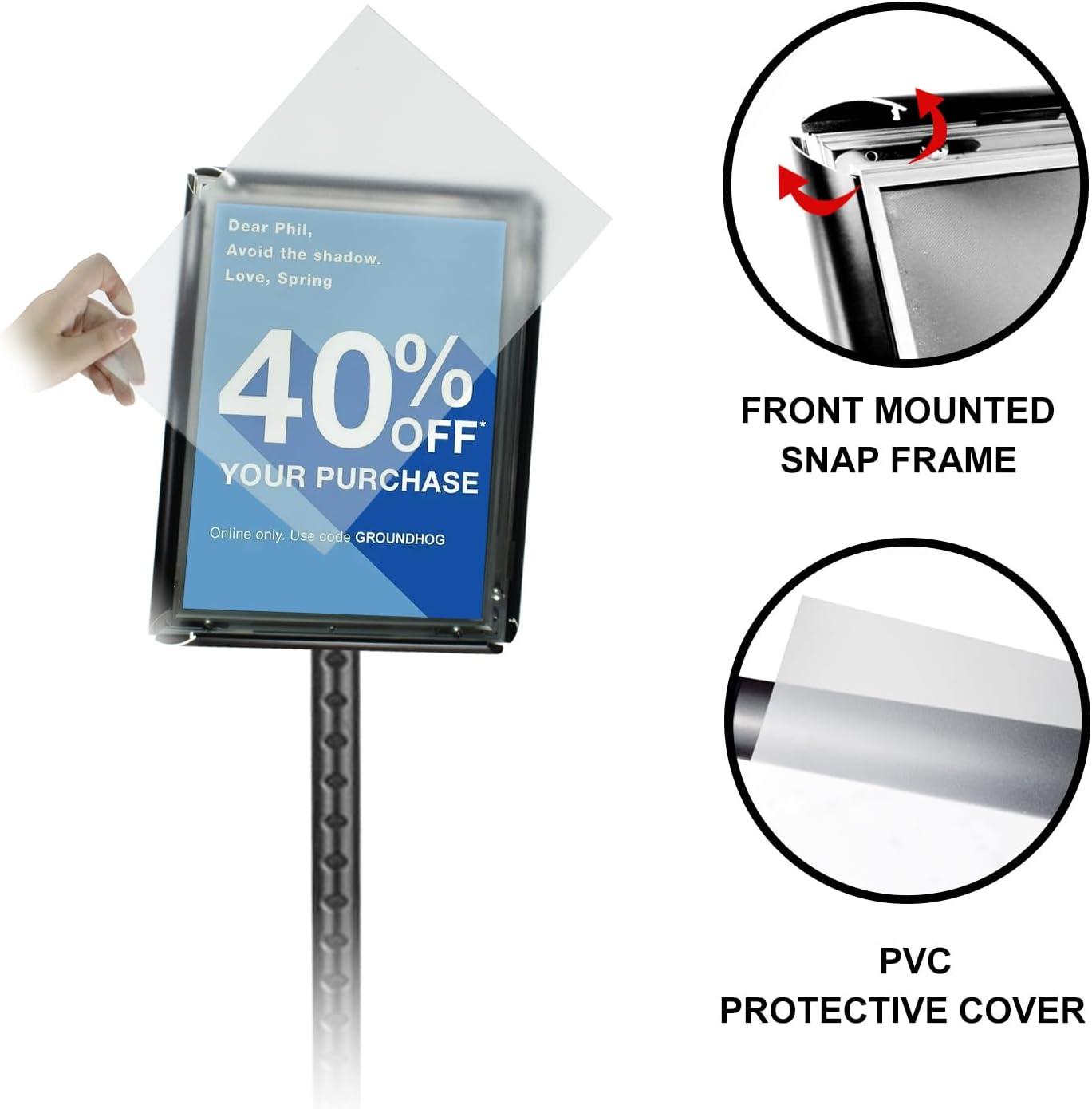 Adjustable Sign Holder Stand 8.5x11 inch,Pedestal Floor Signage Standing Holder with Heavy Duty Base, Aluminum Snap Open Frame Display for Business Restaurant, Mall,Schools-1 Pack