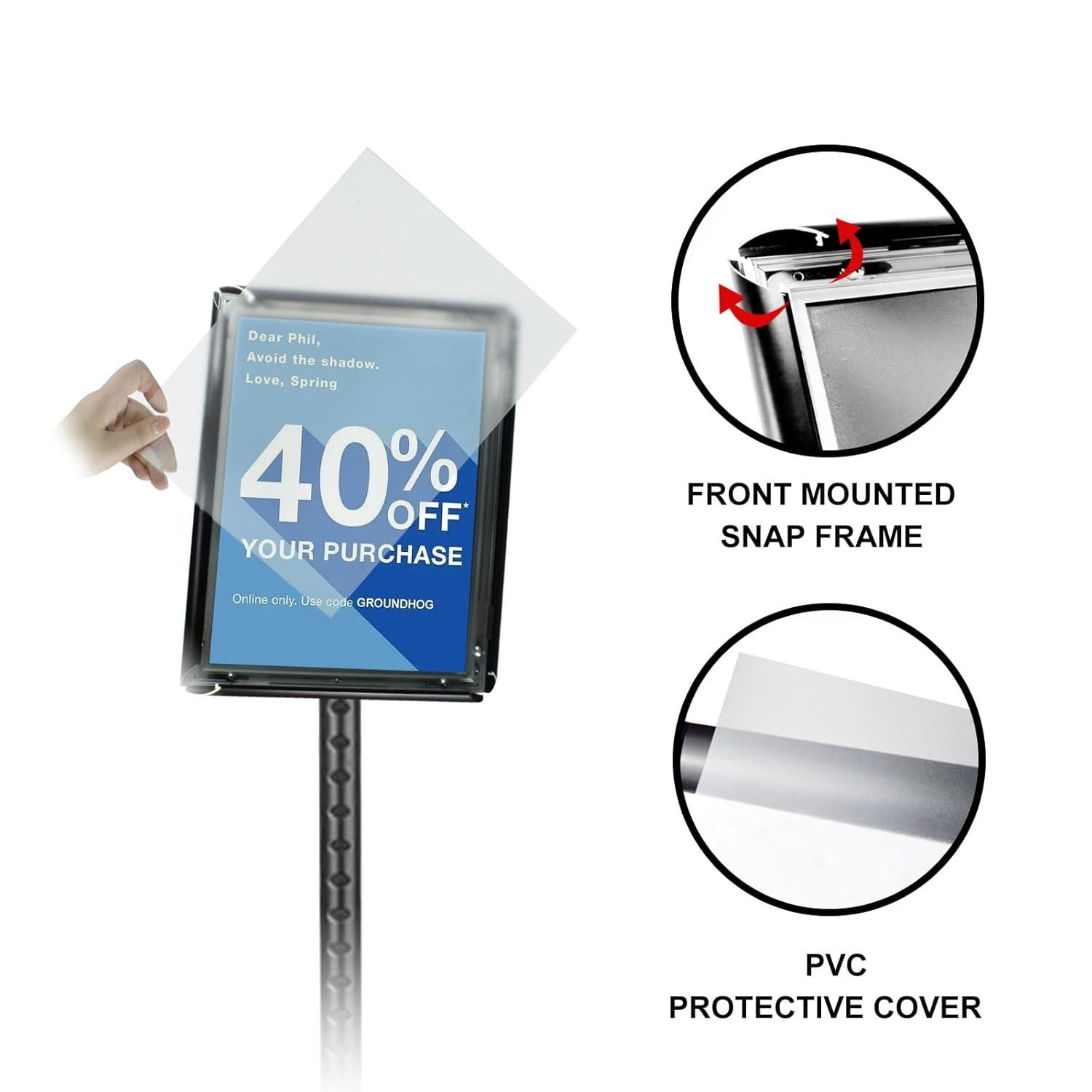 Adjustable Sign Holder Stand 8.5x11 inch,Pedestal Floor Signage Standing Holder with Heavy Duty Base, Aluminum Snap Open Frame Display for Business Restaurant, Mall,Schools-1 Pack