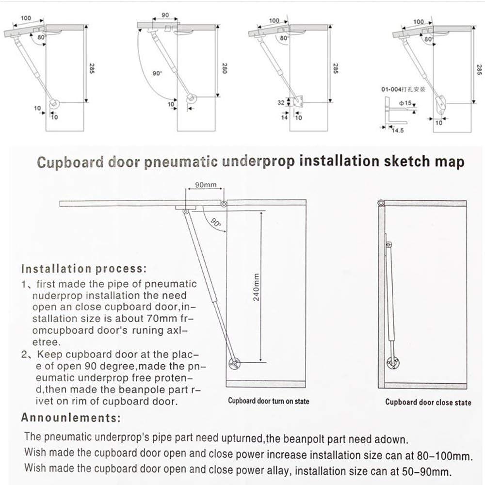 2 Pcs 22.5lb/100N Black Gas Strut Lift Support Cabinet Hydraulic Hinge Kitchen Cupboard Springs Cabinet Door Gas Spring
