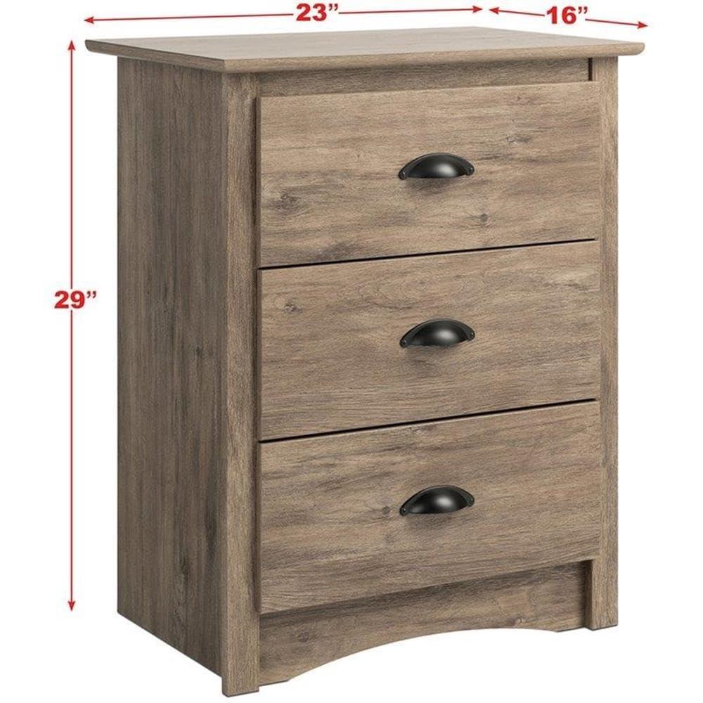 Prepac Sonoma 3 Drawer Nightstand - Black : Wood Composite Bedside Table, Rectangle Shape, Spot Clean