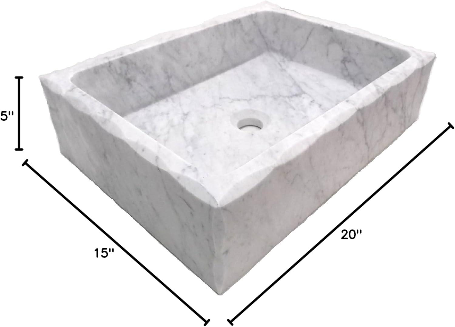 Antique Rectangular White Carrara Marble Vessel Sink