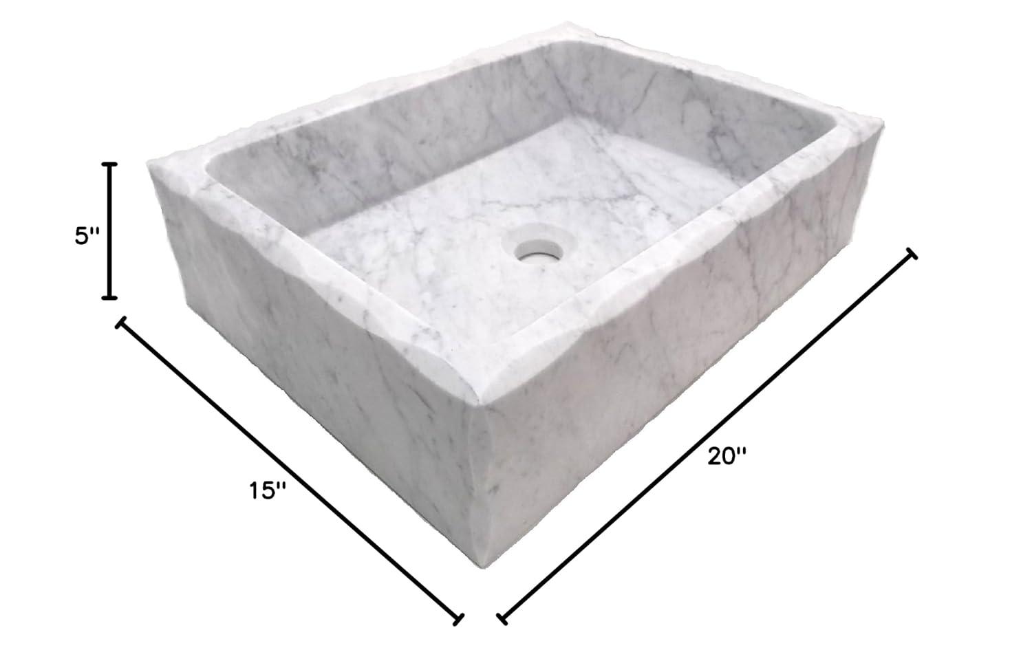 EB-S037CW-H Antique Rectangular Carrara Marble Vessel Sink Honed