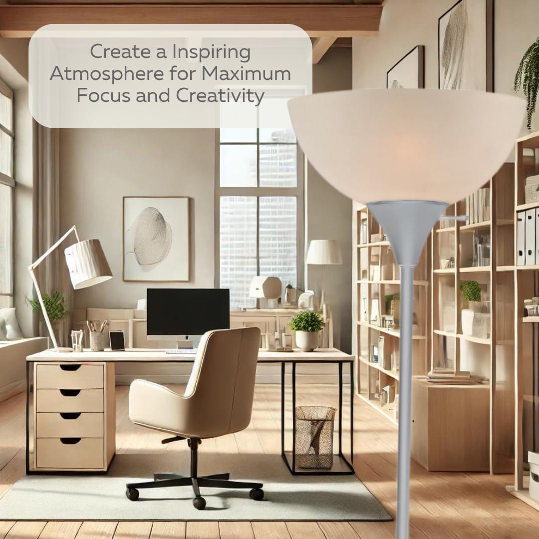 LIGHTACCENTS Stand Up Floor Lamp in Silver- Modern Corner Light with White Opal Bowl Shade - Susan Design, Ideal for Living Room or Office, 72" Tall, 150-watt - Chic Living Room Floor Lamp Silver