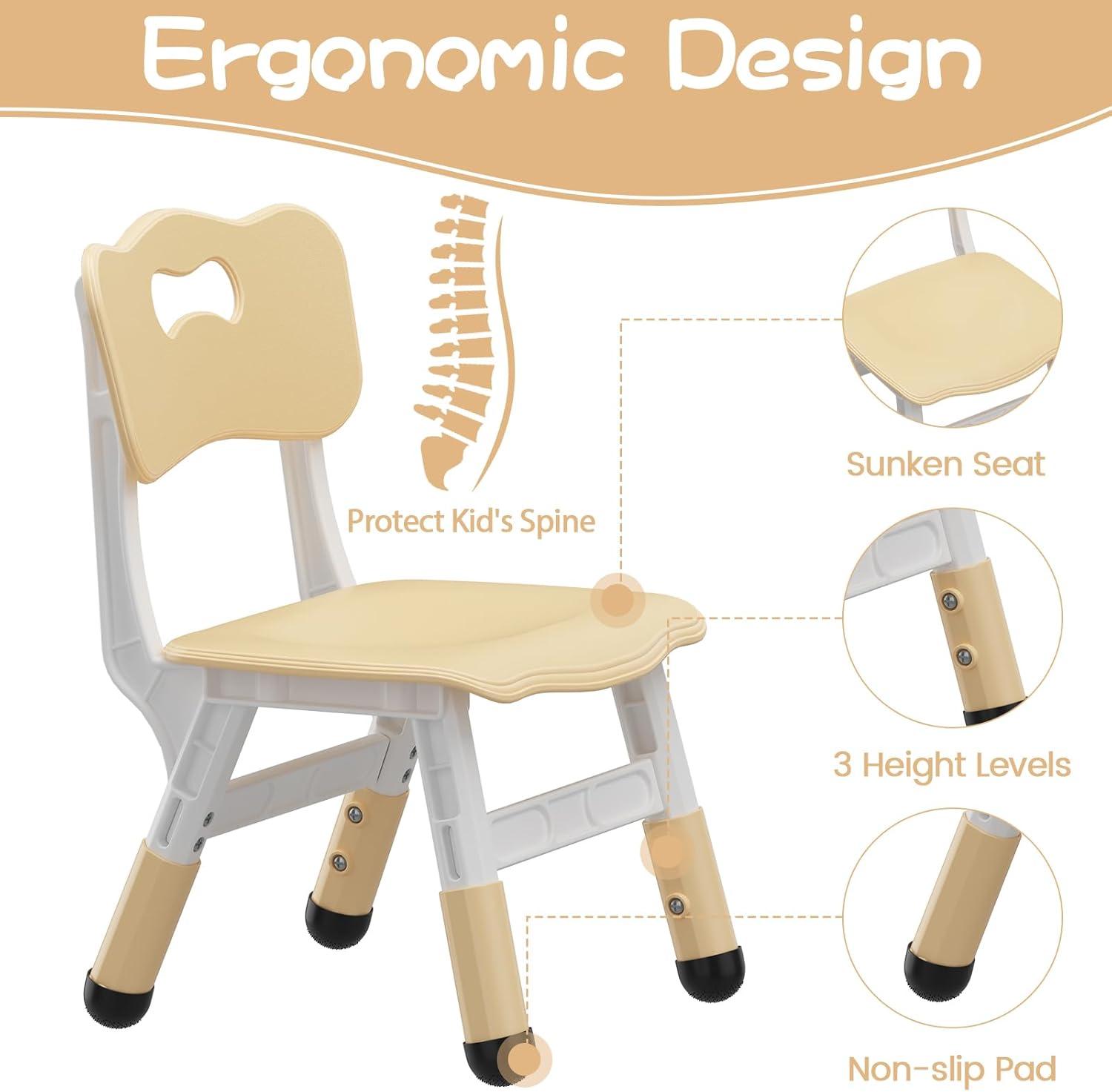 Brelley Kids Table and 6 Chairs Set, Height Adjustable Toddler Desk and Chair Set, Graffiti Desktop, Classroom/Daycare/Home, Children Multi-Activity Table for Ages 2-8
