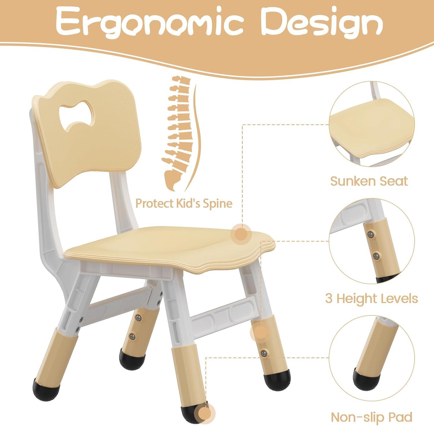 Brelley Kids Table and 6 Chairs Set, Height Adjustable Toddler Desk and Chair Set, Graffiti Desktop, Classroom/Daycare/Home, Children Multi-Activity Table for Ages 2-8