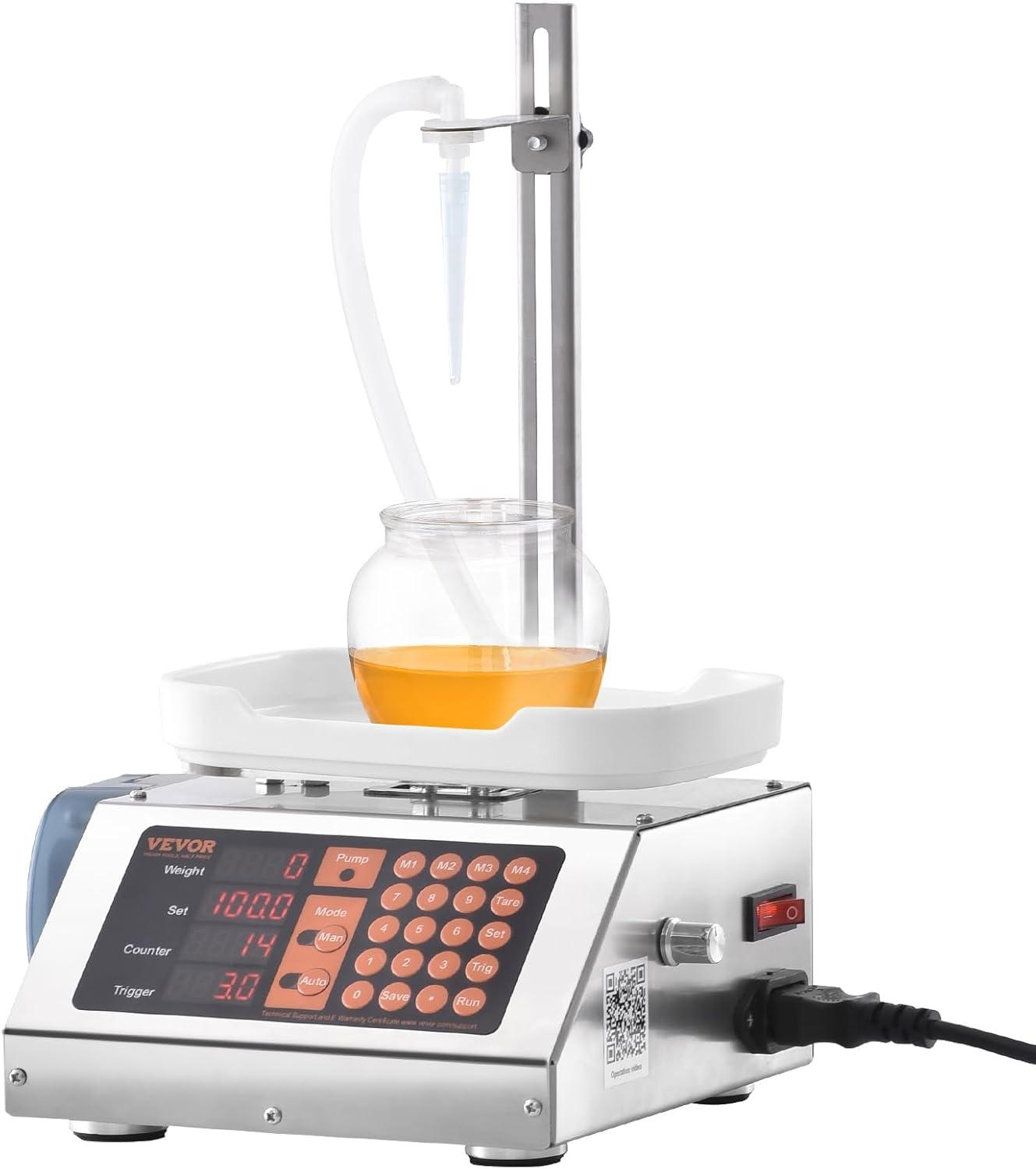 VEVOR Paste Liquid Filling Machine 5-300g,1L/min Flow Rate, Peristaltic Pump Digital Control Automatic Weighing Bottle Filling Machine for Soy Sauce, Drink, Vinegar, Milk, Alcohol,Low Viscous Liquids