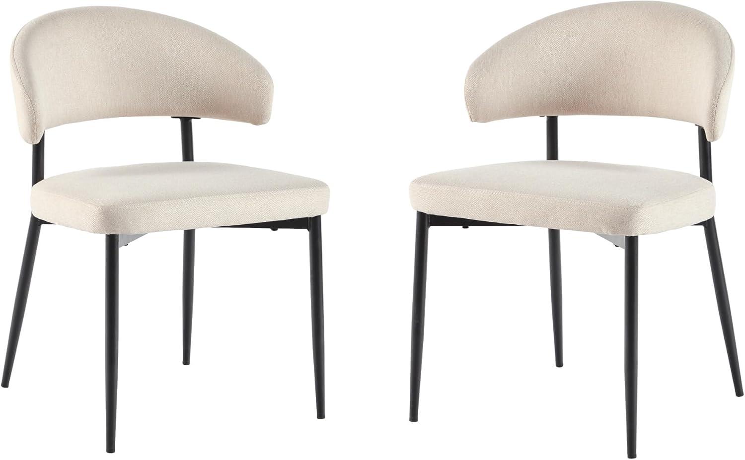 Ivory Upholstered Curved Back Dining Chairs with Metal Legs, Set of 2