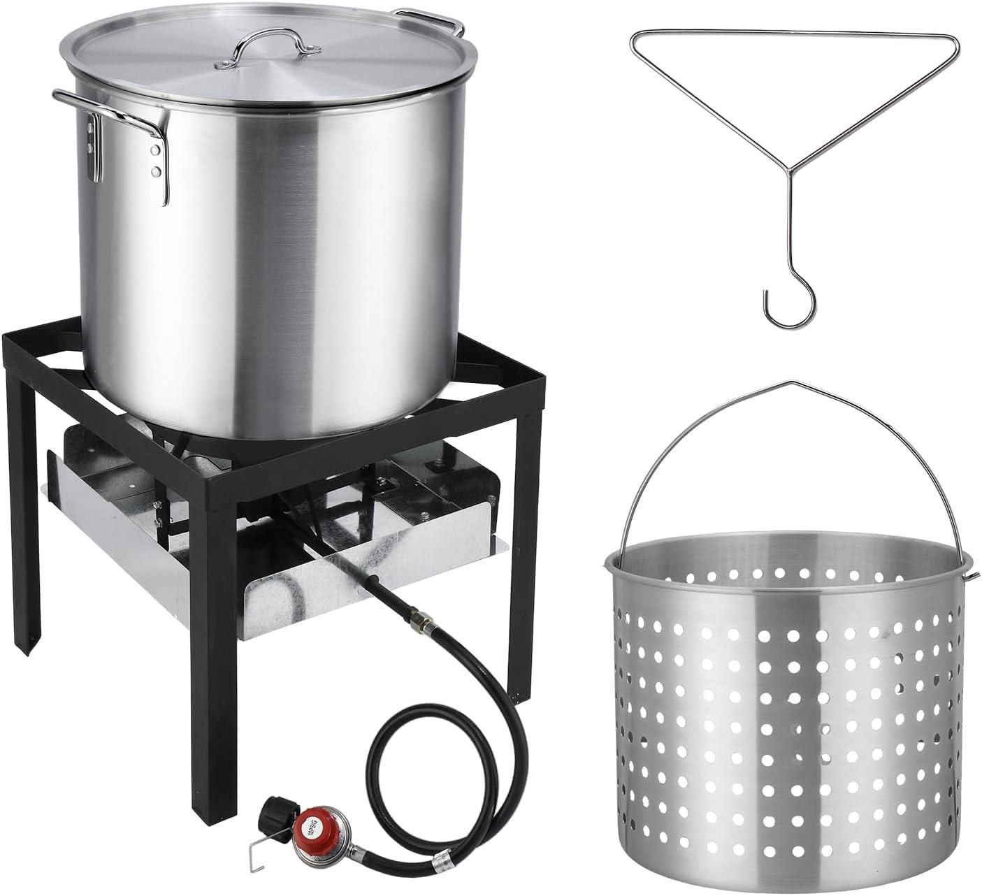 ROVSUN 60QT Turkey Fryer with 150,000BTU Propane Stove, Aluminum Seafood Crawfish Boiler Steamer & Deep Fryer with Basket, 10PSI CSA Certified Regulator & Lifting Hook for Outdoor Backyard Cooking