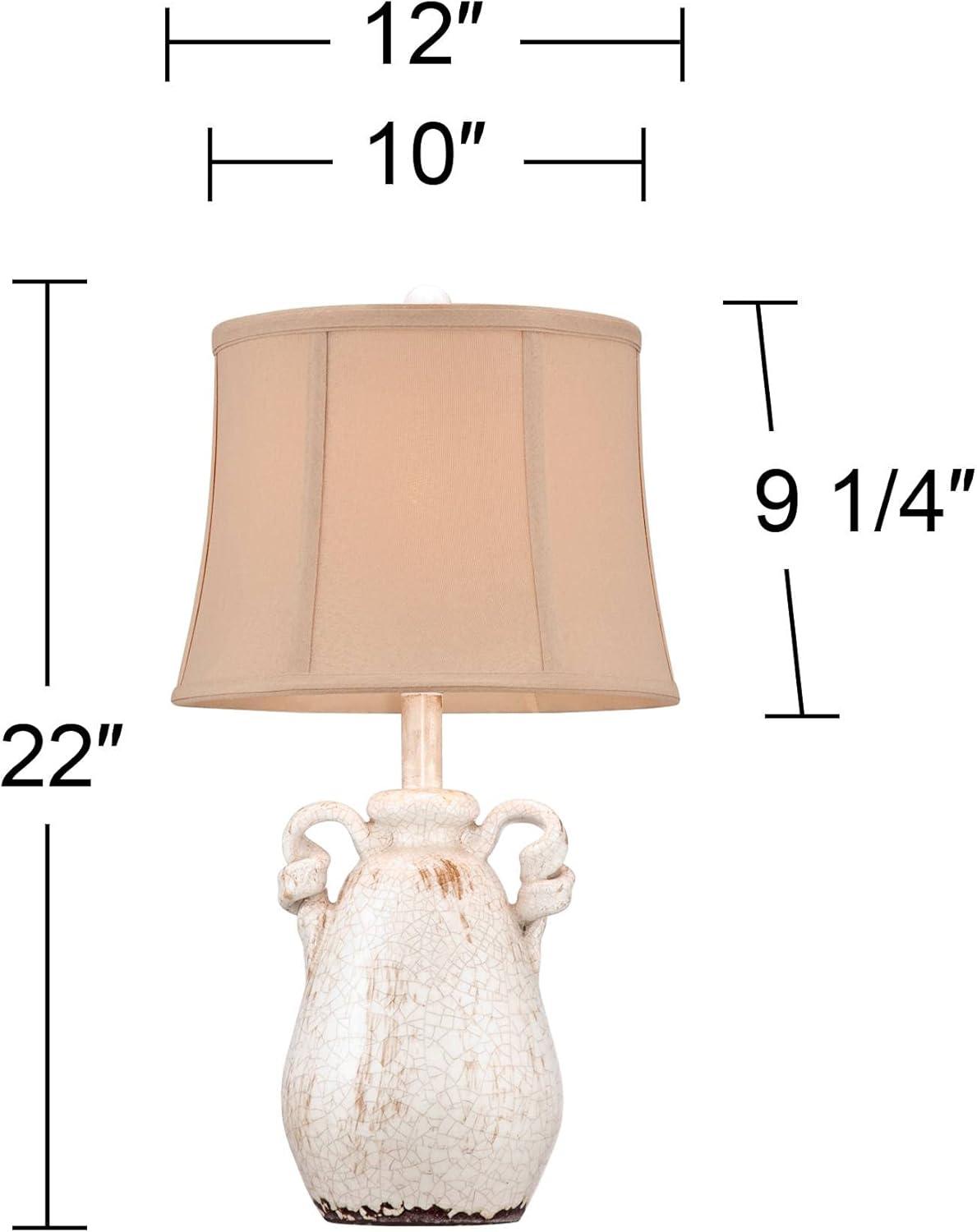 Regency Hill Sofia Rustic Country Cottage Accent Table Lamp 22" High Crackled Ivory Glaze Ceramic Beige Bell Shade for Bedroom Living Room House Home