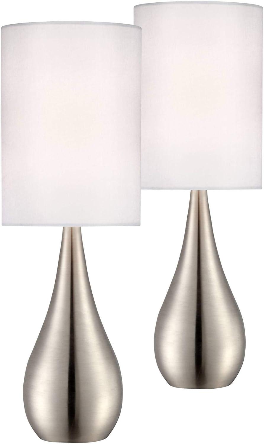360 Lighting Evans Modern Accent Table Lamps 21" High Set of 2 Brushed Nickel Metal Teardrop White Cylinder Shade for Bedroom Living Room House Home