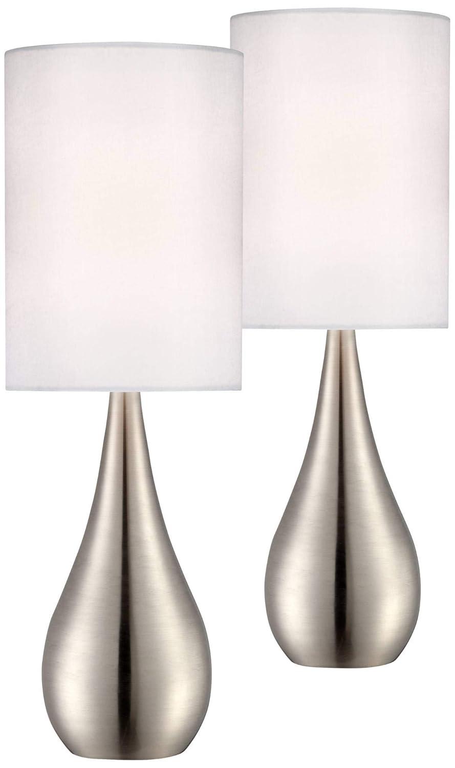 360 Lighting Evans Modern Accent Table Lamps 21" High Set of 2 Brushed Nickel Metal Teardrop White Cylinder Shade for Bedroom Living Room House Home