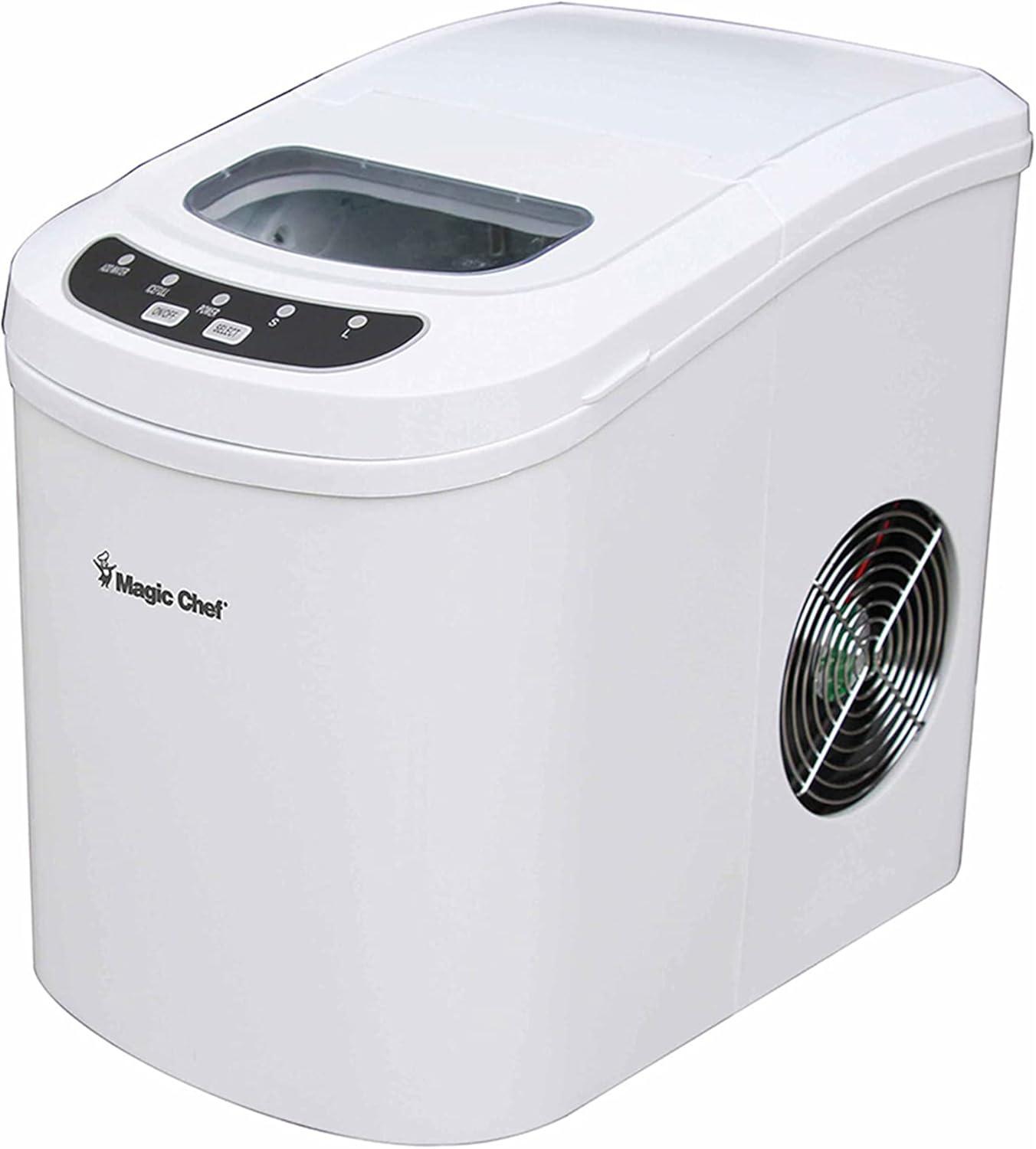 Magic Chef 27 lb. Capacity Portable Countertop Ice Maker, White and Makes Bullet Ice