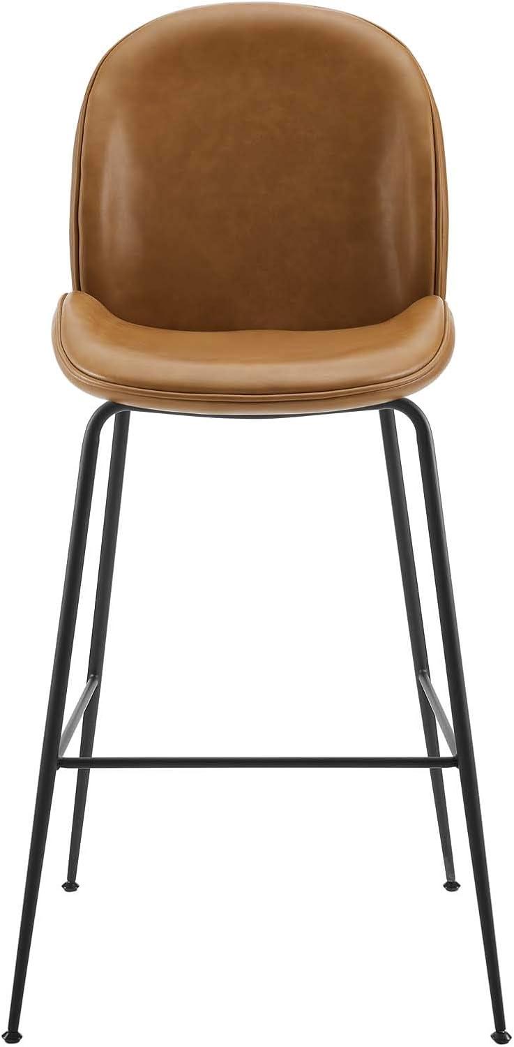 Modway Scoop Black Powder Coated Steel Leg Vegan Leather Bar Stool