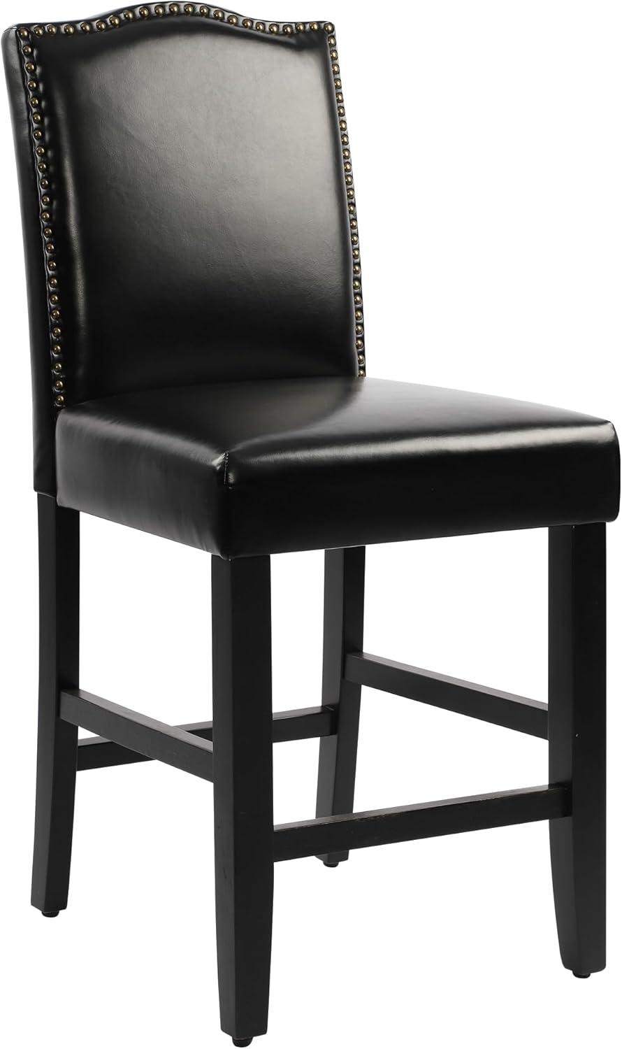 Black Faux Leather and Wood Counter Height Stools, Set of 2