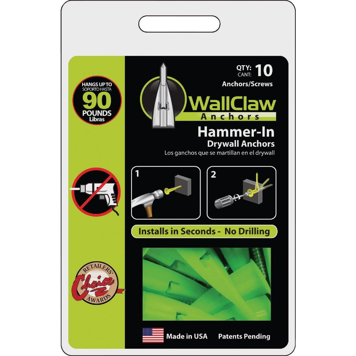 WallClaw LOC-N-LOAD Hammer-In Drywall Anchors - 10 PACK