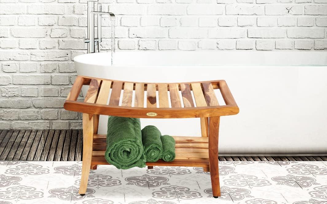 EcoDecors 30" Earthy Teak Shower Bench with Shelf