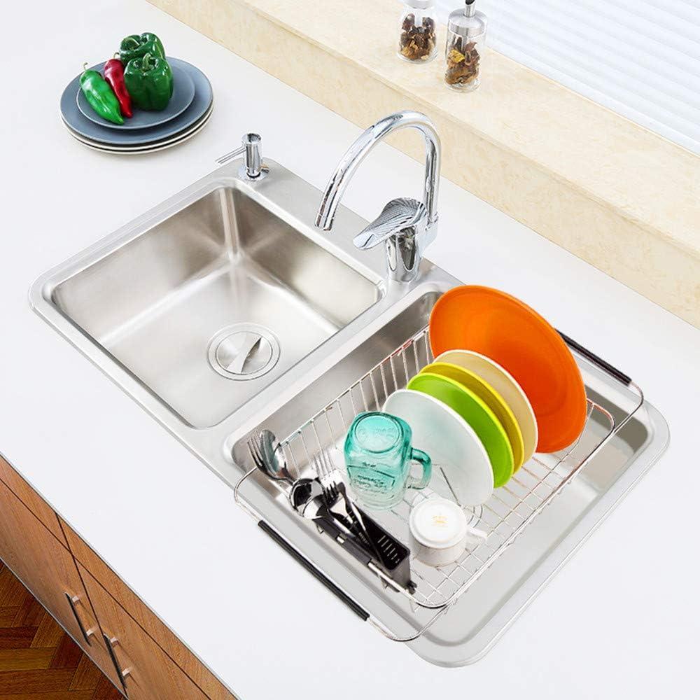 SANNO Expandable Dish Drying Rack Over The Sink Dish Drainer in Sink or On Counter with Utensil Silverware Storage Holder