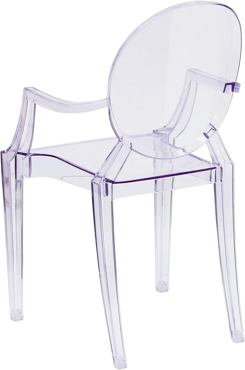 BizChair Oval Back Ghost Chair with Arms in Transparent Crystal