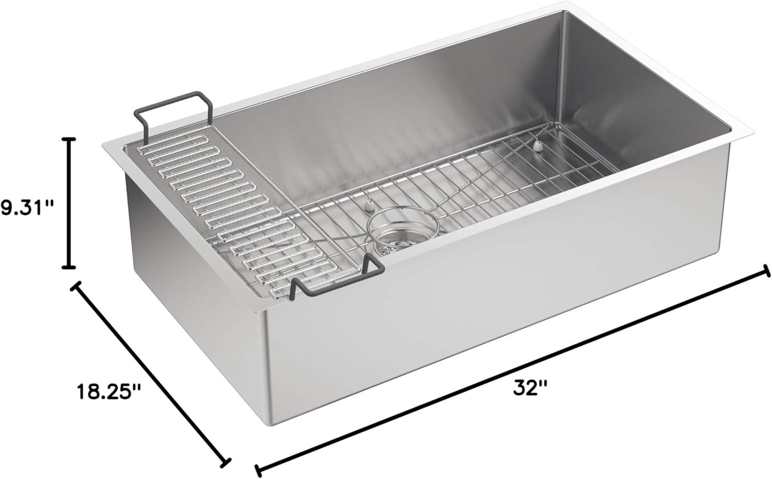 Strive® 32" L x 18.25" W Undermount Single Bowl Kitchen Sink with Basin Rack