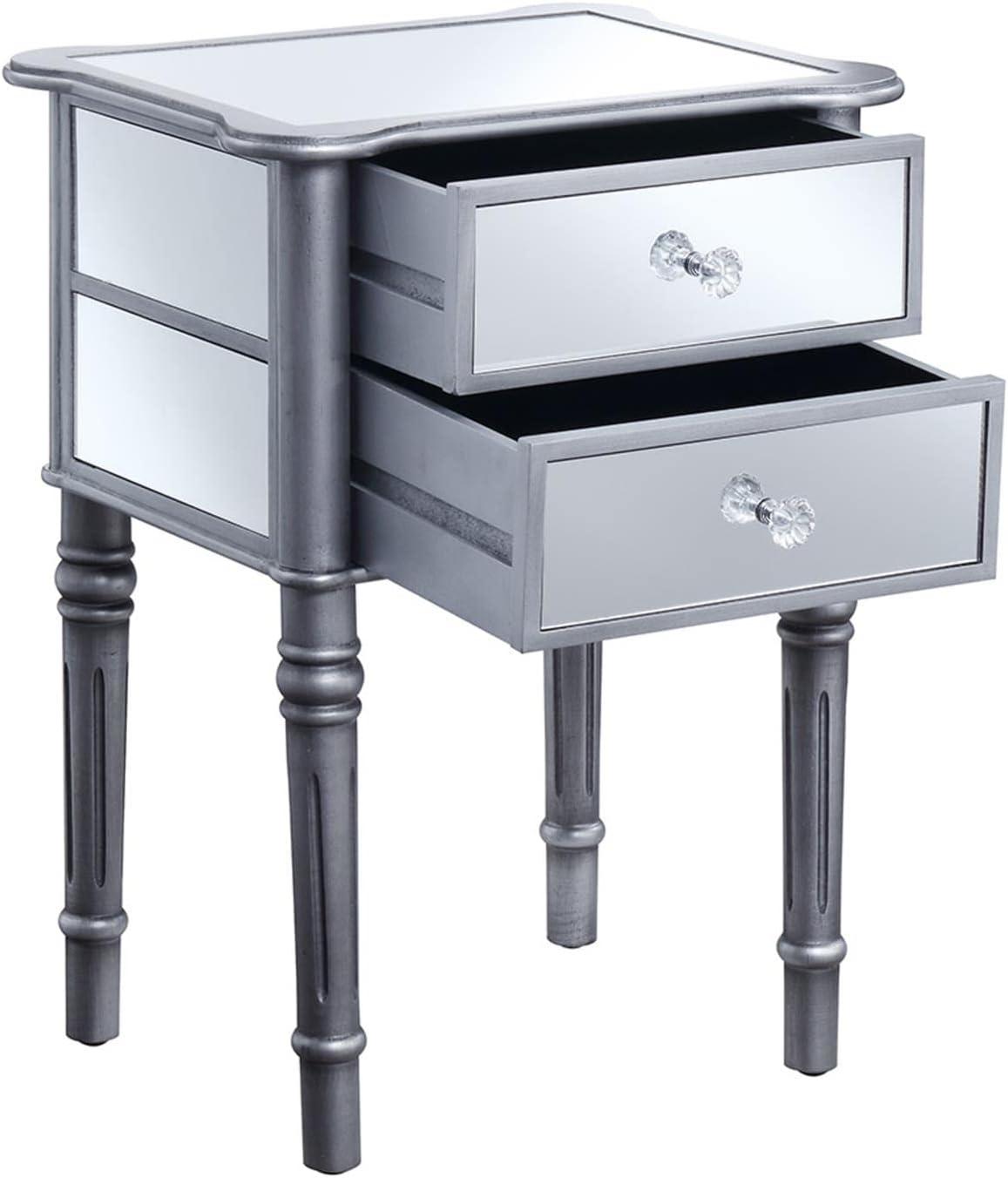 Elegant Mayfair Mirrored End Table with Spindled Wood Legs, Silver